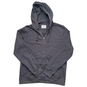 Flag & Anthem Hoodie Zip Up Sweatshirt Mens L Gray Distressed Streetwear Grunge